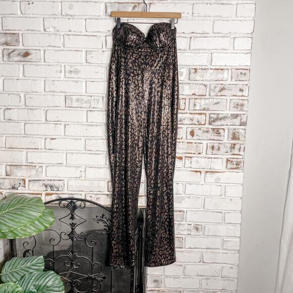House of Harlow 1960 X Revolve Teri Leopard Sequin Strapless Jumpsuit XL - Picture 5 of 16